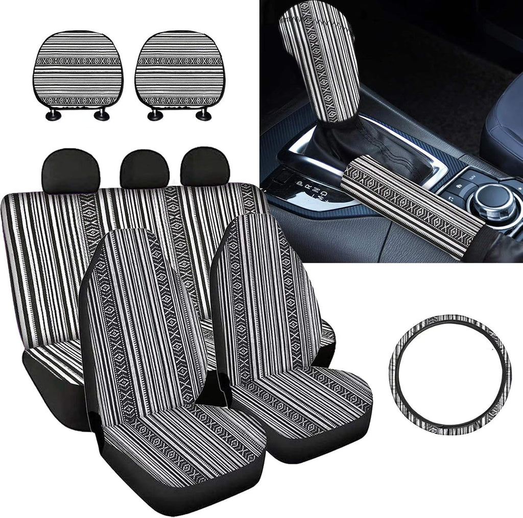 9 Pcs Car Seat Covers Set with Gear Shift Knob Handbrake Cover Headrest Covers Steering Wheel Cover J475