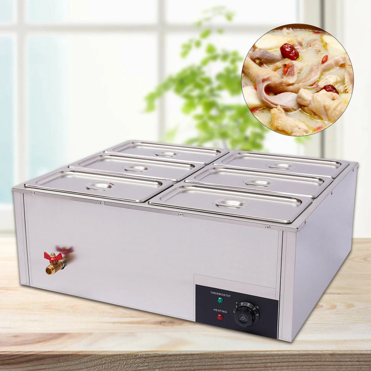 6 Pots Commercial Electric Food Warmer Steam Table Countertop 850W T888