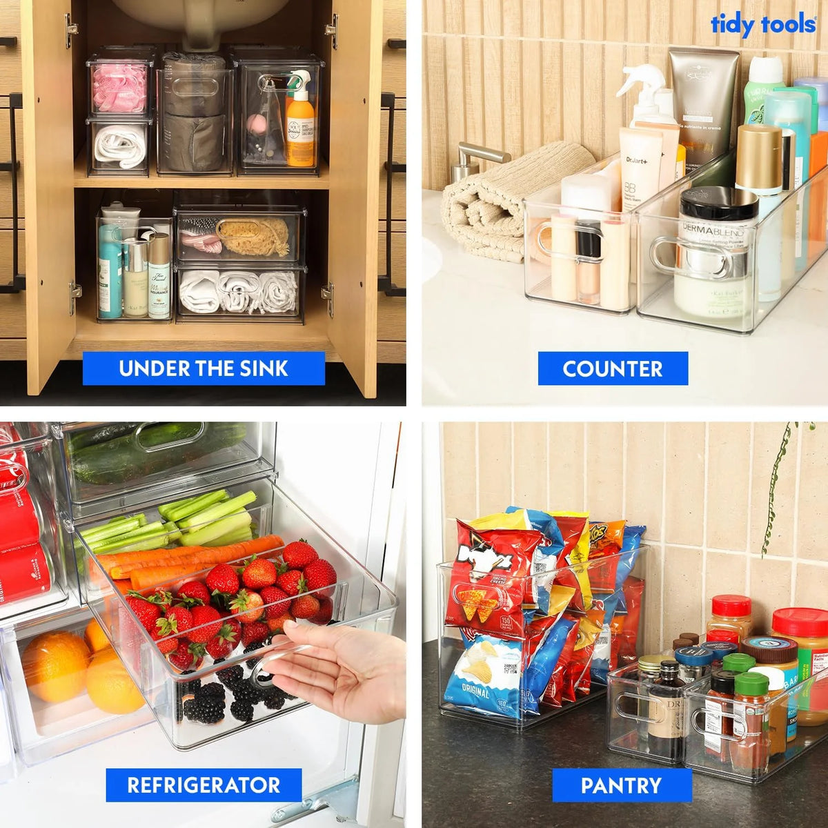 Clear Refrigerator Organizer Bins Stackable Plastic Storage Bins With Pull-Out Drawer E679