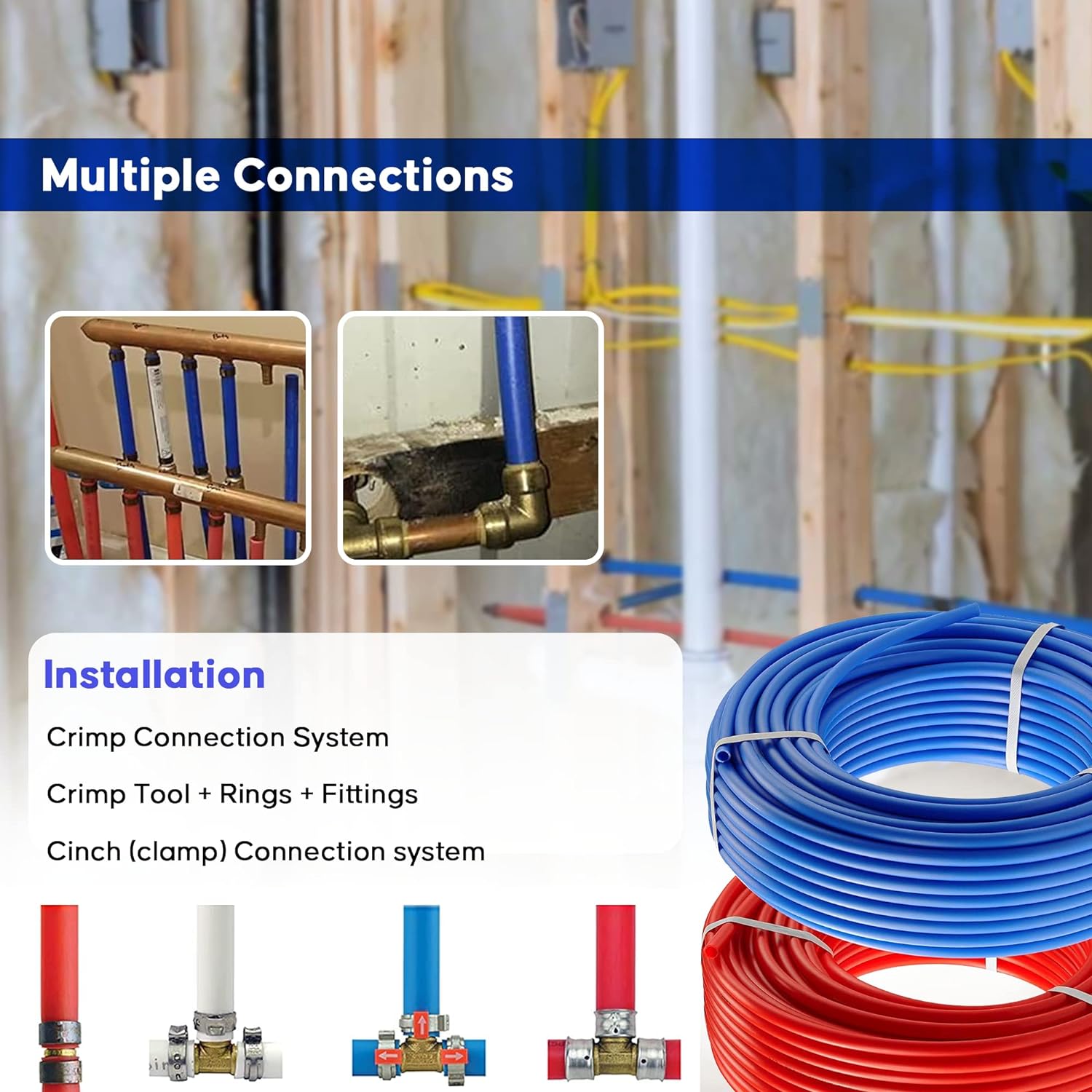 2 Rolls 1/2 Inch X 50 Ft Blue And Red PEX Pipe B932918