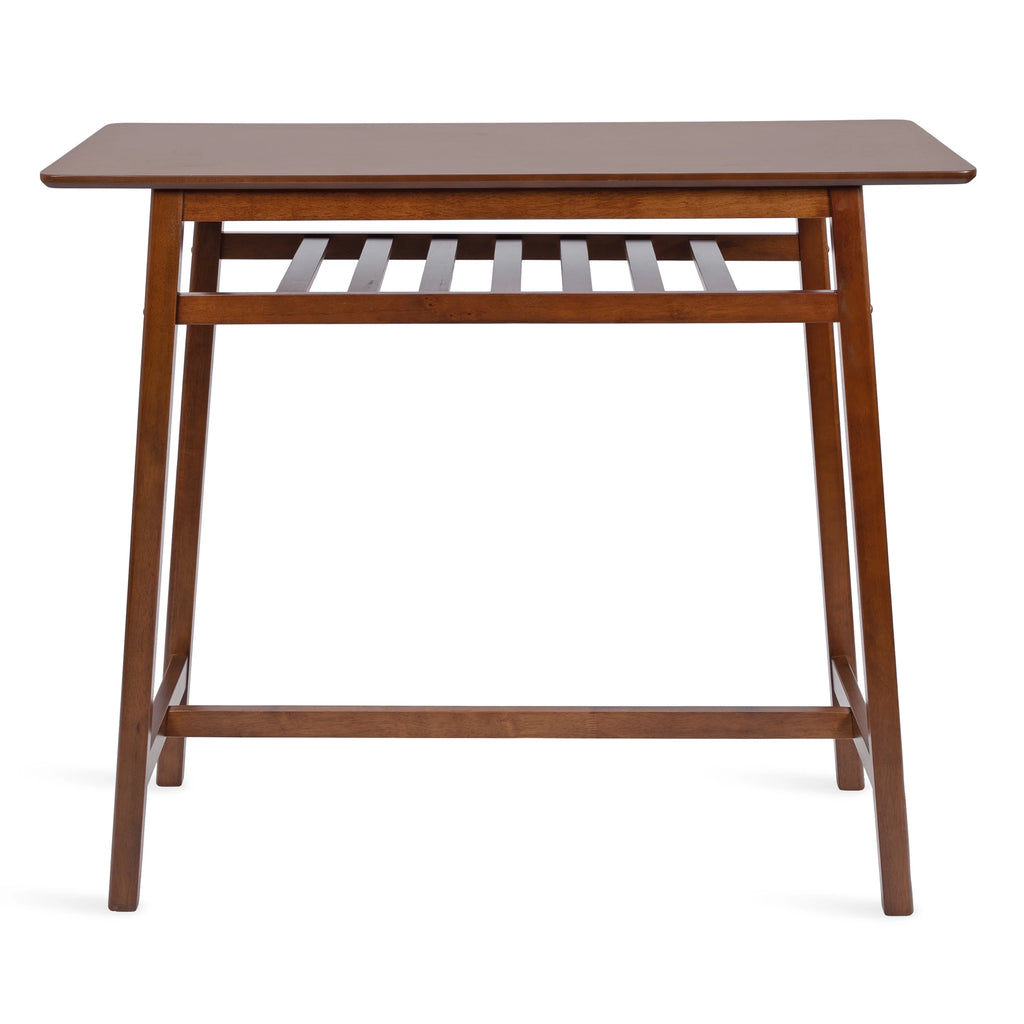 Walnut Brown Wooden Pub Table with Storage Shelf B73242