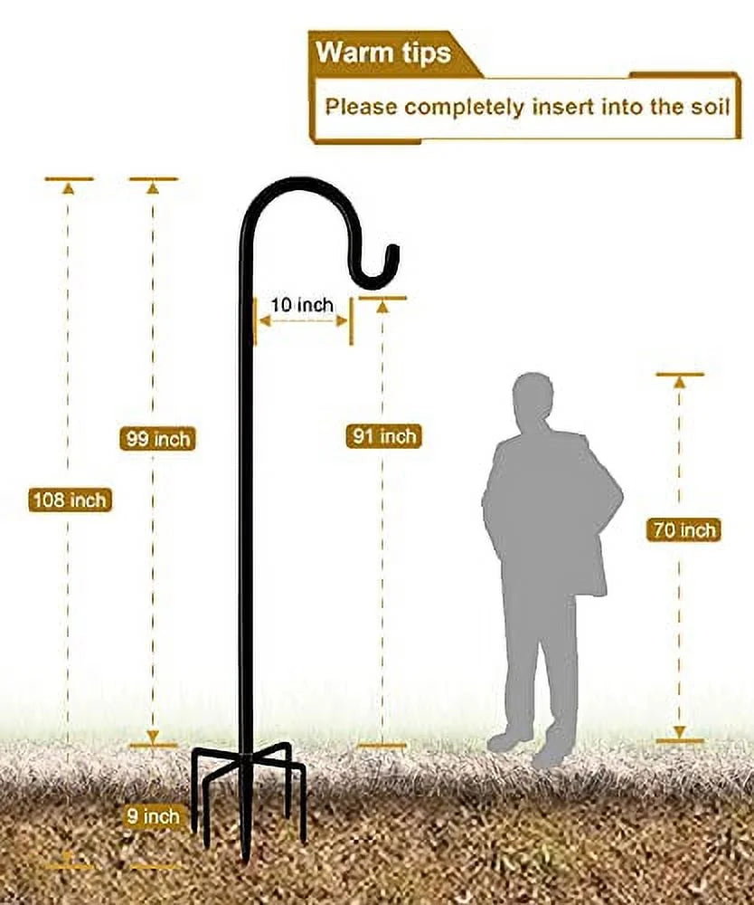 Black Heavy-Duty Metal Shepherd Hook Garden Hanging Pole Stake, 2 Packs S1102