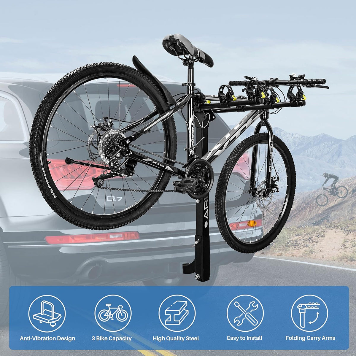 3 Bike Rack, Heavy Duty Rear Hitch Mount Bicycle Carrier with 2 Receiver P861