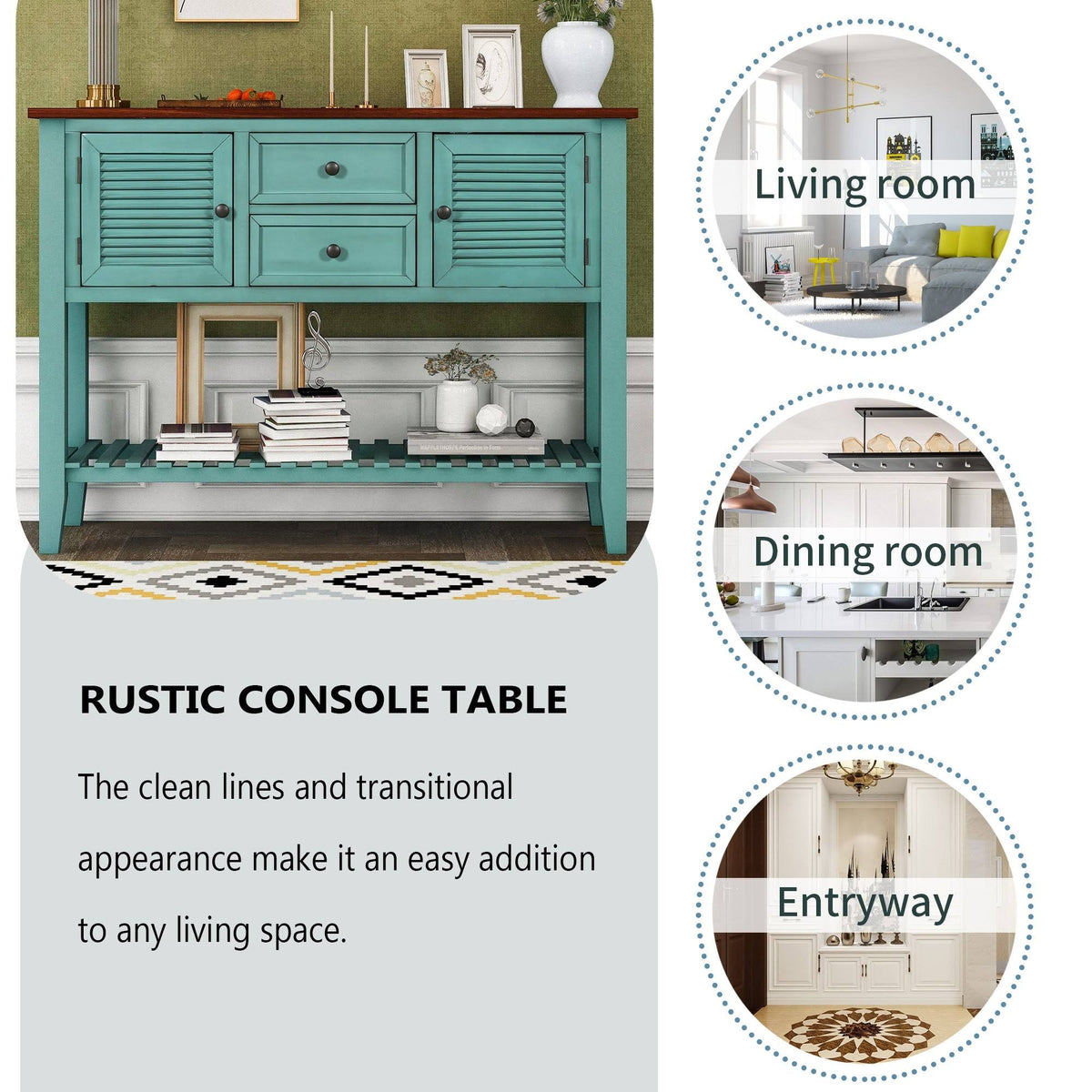 Blue Console Table with 2 Drawers and Bottom Shelf E514888