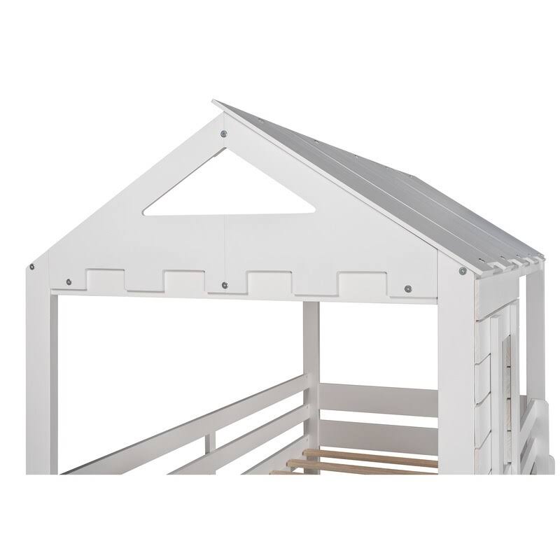 Antique White Twin Over Twin Solid Wood Loft Bed with Ladder D491