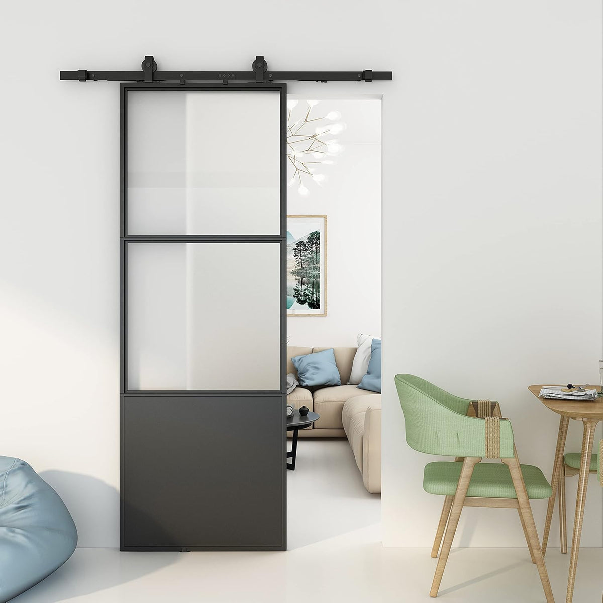 36in x 84in Clear Tempered Glass Sliding Barn Door with 6FT Hardware Kit P906208