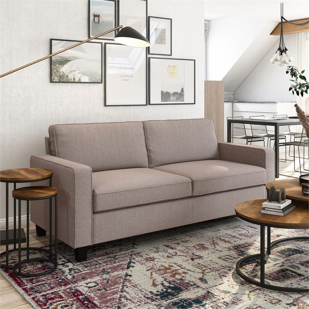 Taupe Brown Fabric Three Seater Sofa I133