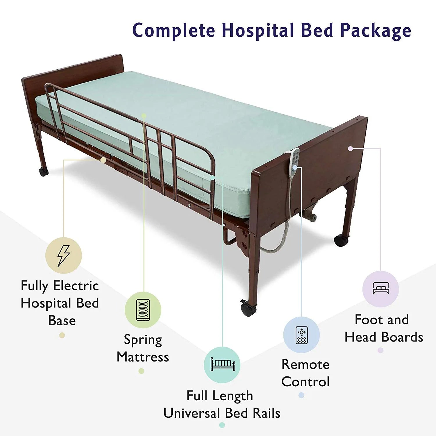 Full Electric Hospital Bed with Full Rails and Spring Mattress D185