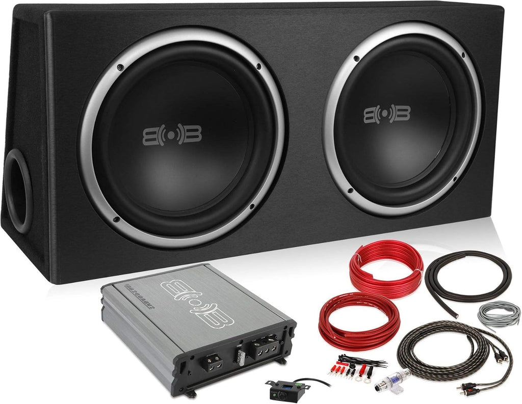 1000W Dual 10" Car Subwoofer with Ported Enclosure, Monoblock Amplifier, Wiring Kit and Remote Bass Knob C596