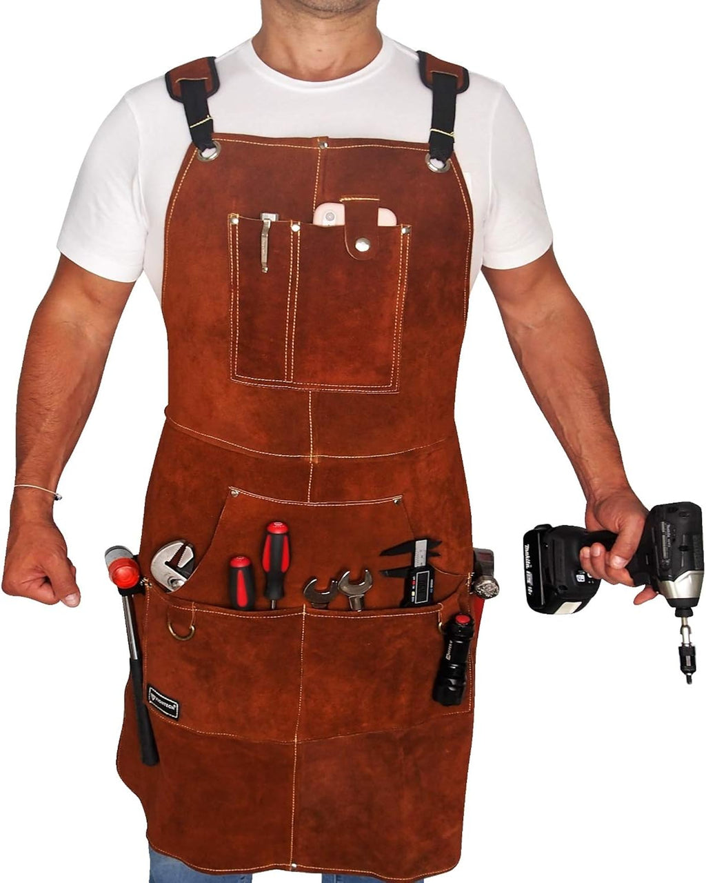 Leather Work Apron with Tool Pockets, Adjustable Pack of 2 E91558