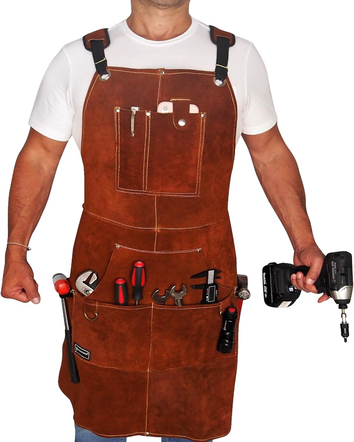 Leather Work Apron with Tool Pockets, Adjustable Pack of 2 E91558