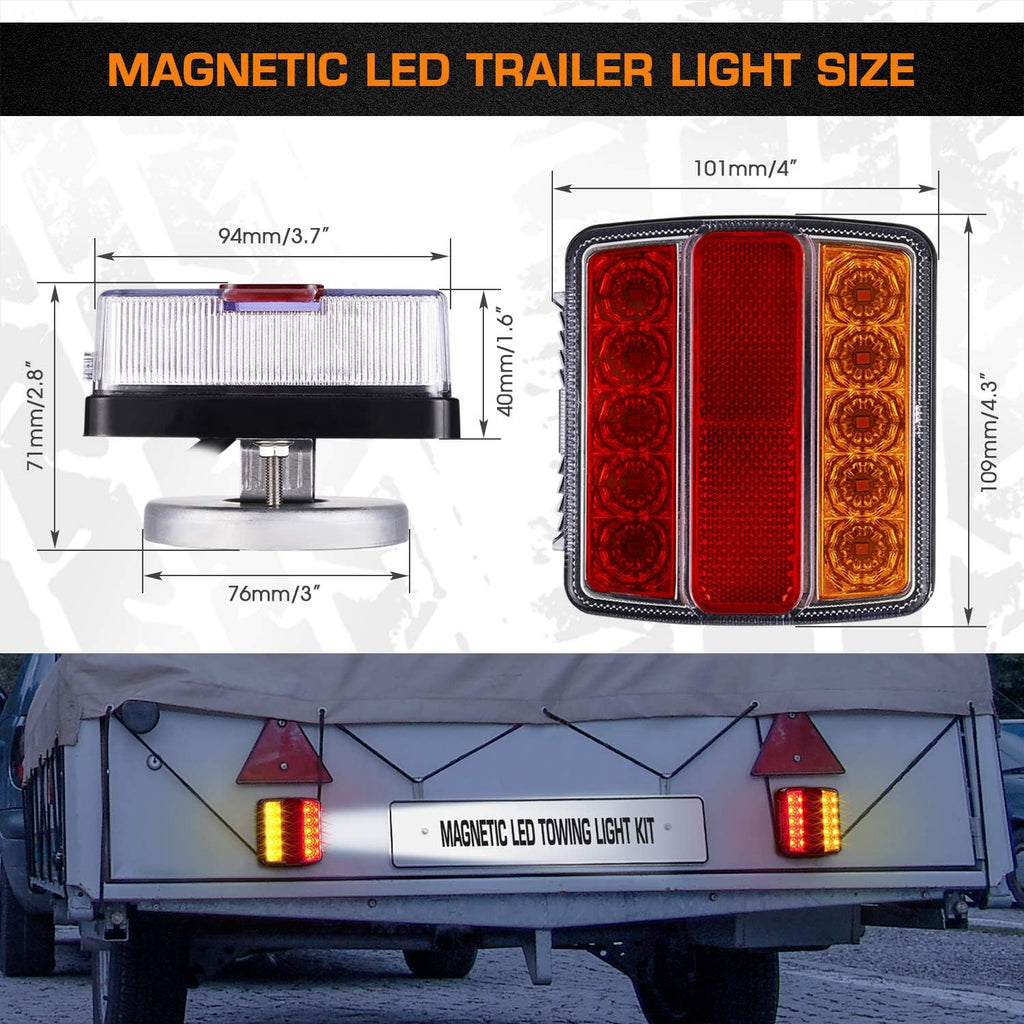Magnetic LED Trailer Towing Light Kit, 24ft Cable with 7 pin plug, IP68 Waterproof L716079
