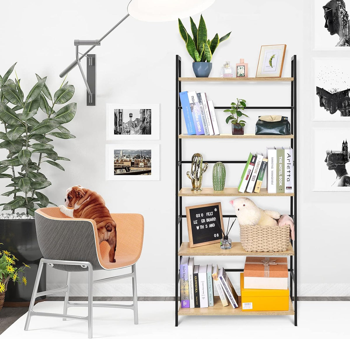 5-Tier Wood Bookshelf with Metal Frame P9524