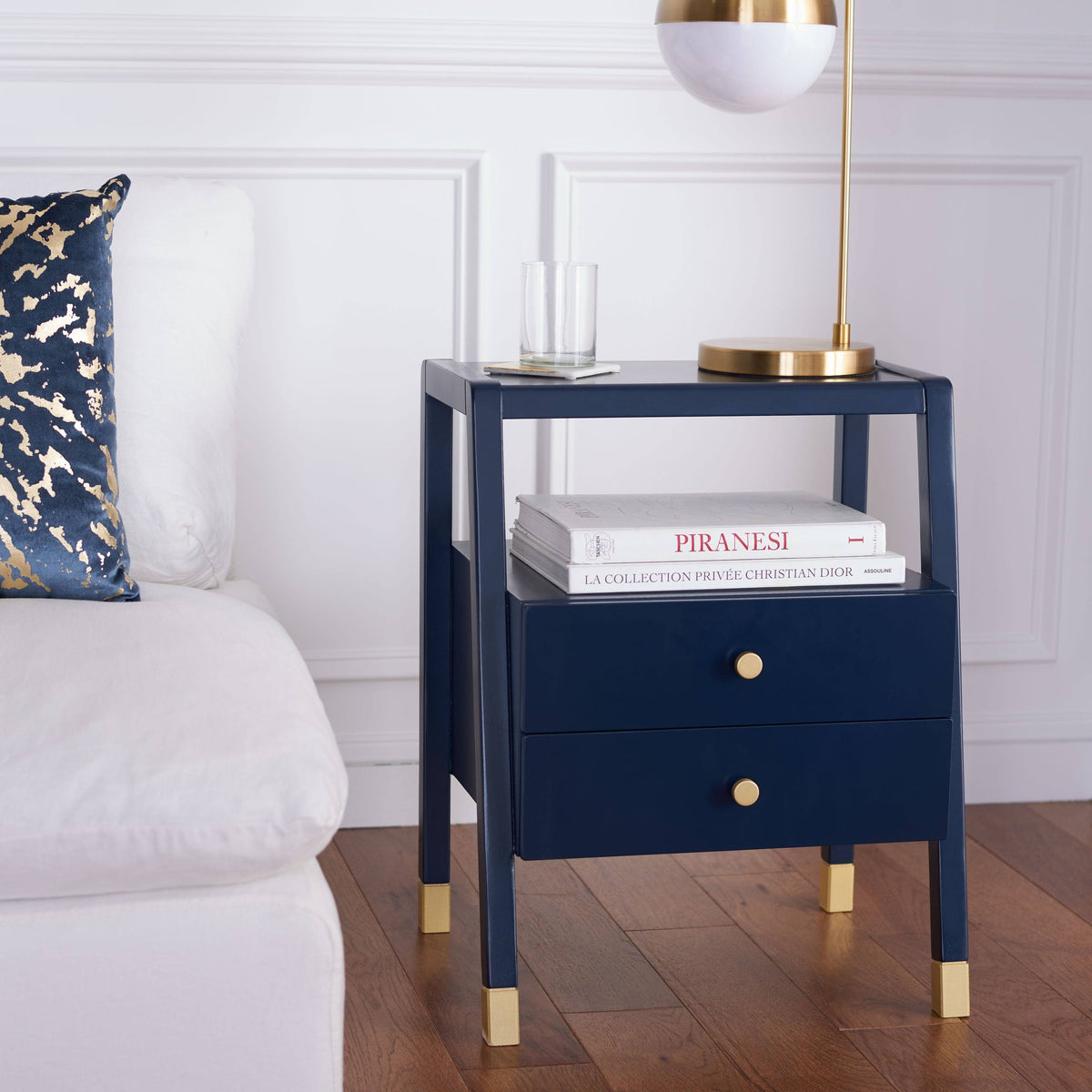 Navy Gold 2 Drawer Accent Table R89529