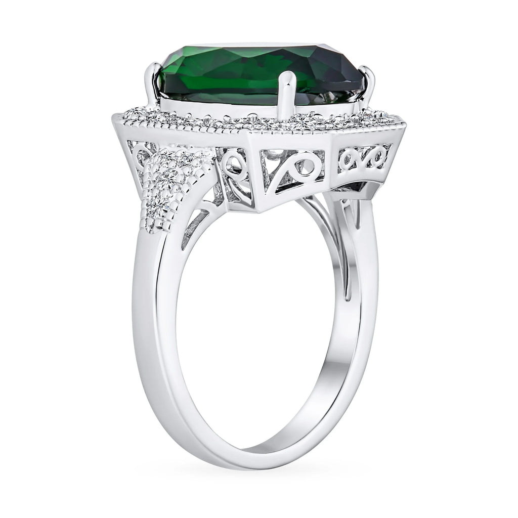 Vintage Oval CZ Emerald Cut Green Statement Cocktail Ring M61492