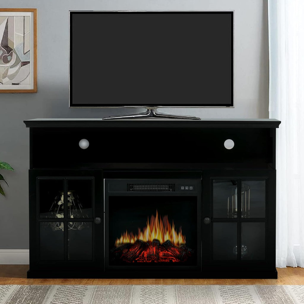 White Fireplace TV Stand with Insert Fireplace and Adjustable Shelves M8830