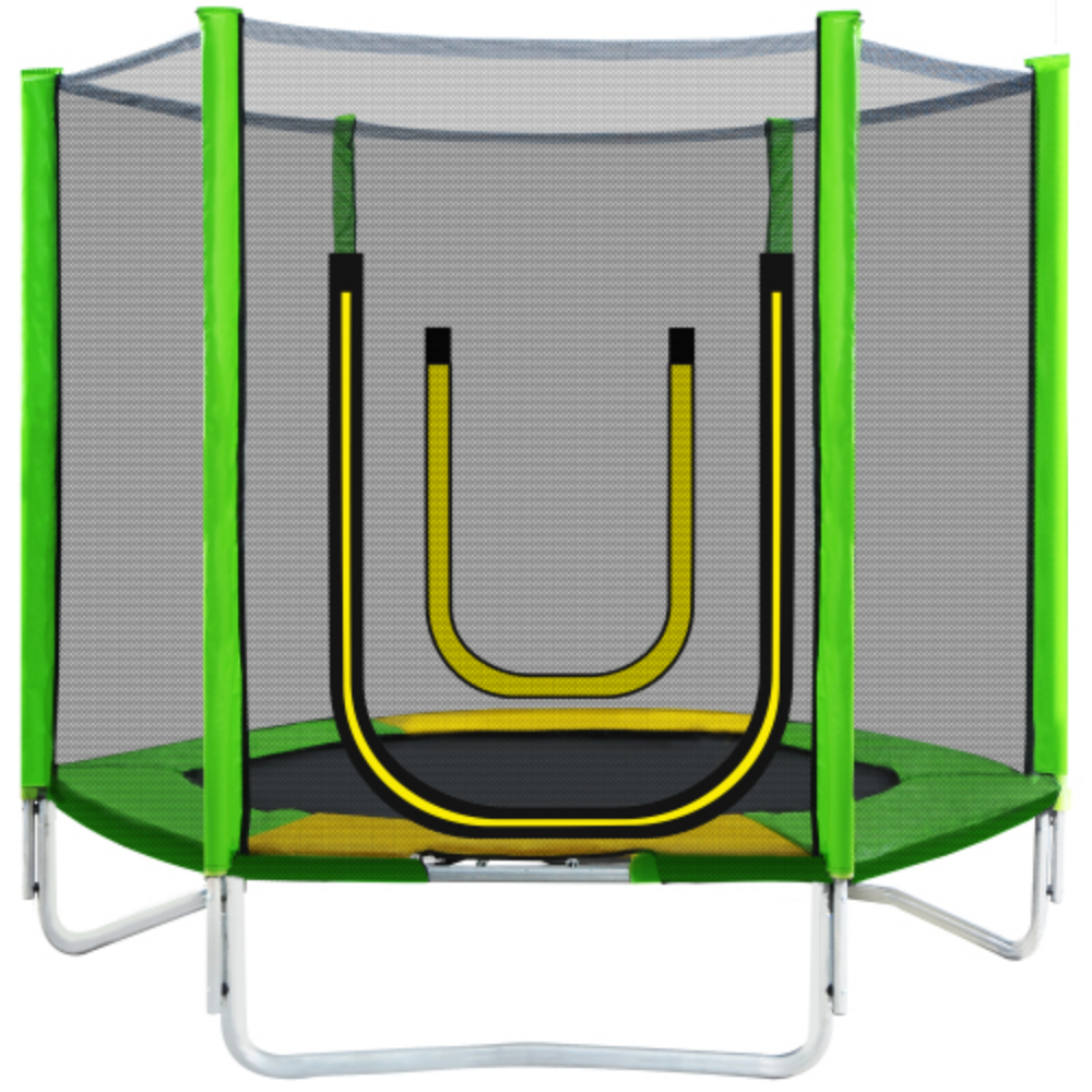 7FT Round Trampoline with Safety Enclosure Net, Slide and Ladder R6163