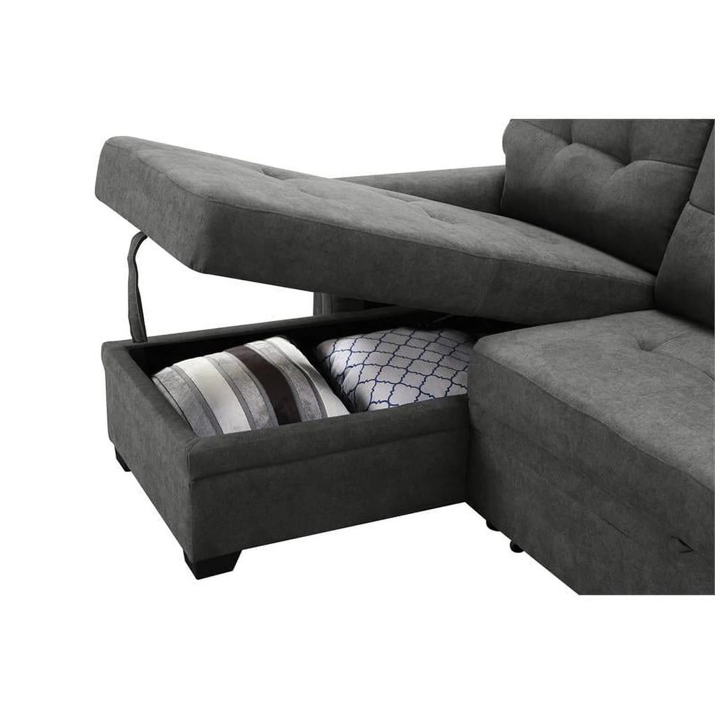 Gray Woven Fabric Sectional Sleeper Sofa with Storage and USB Charger G927
