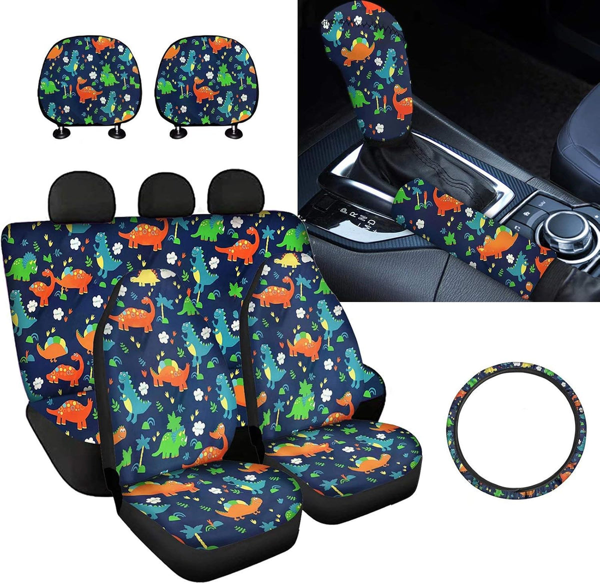 9 Pcs Car Seat Covers Set with Gear Shift Knob Handbrake Cover Headrest Covers Steering Wheel Cover J475