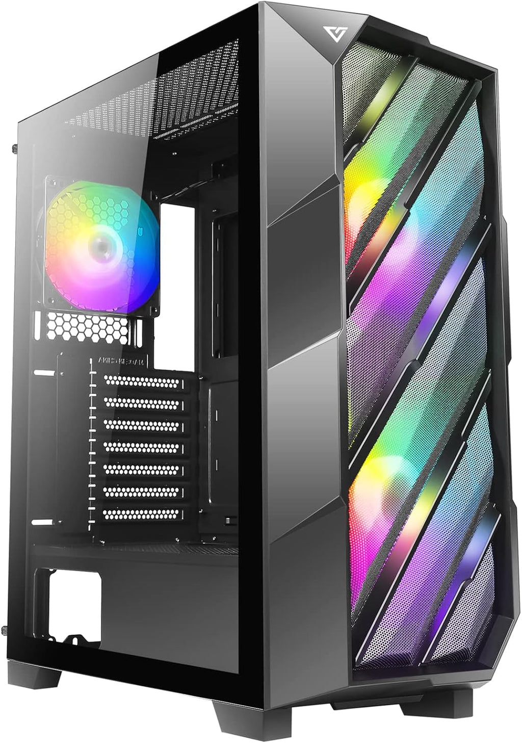 Black ATX Mid-Tower Case with Tempered Glass Side Panel and RGB Fans F272741