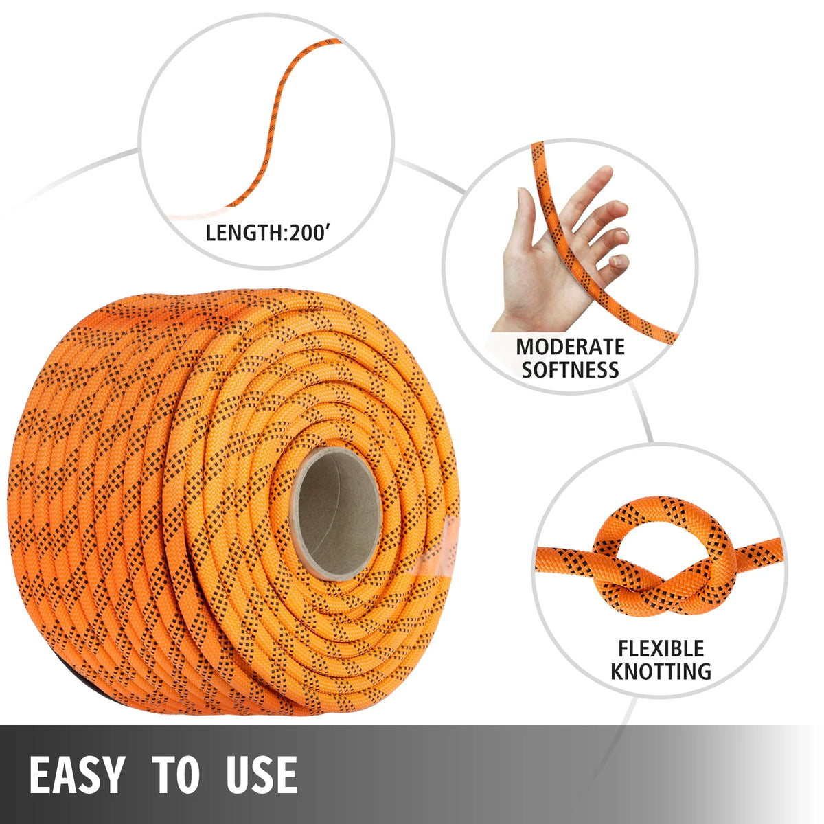 Double Braid Polyester Rope 7/16 inch × 200 feet Nylon Pulling Rope G81246