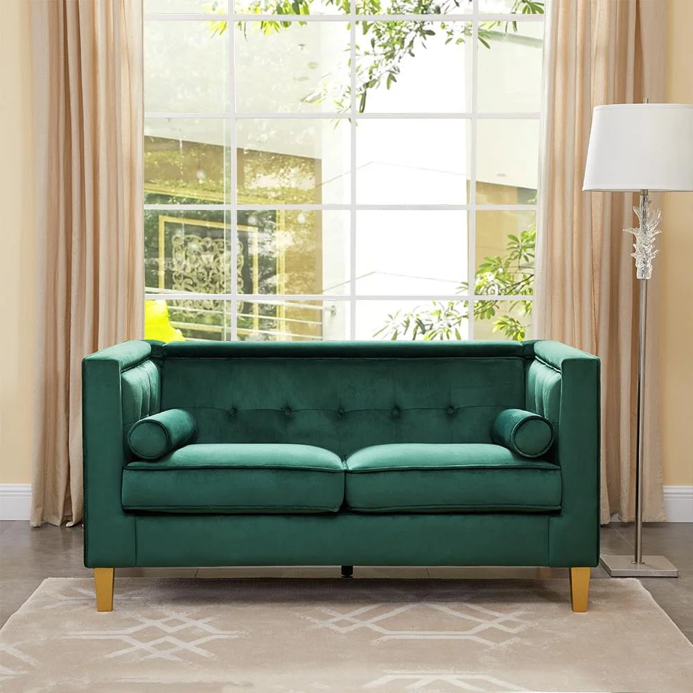 Green Loveseat with Solid Wood Legs J27913