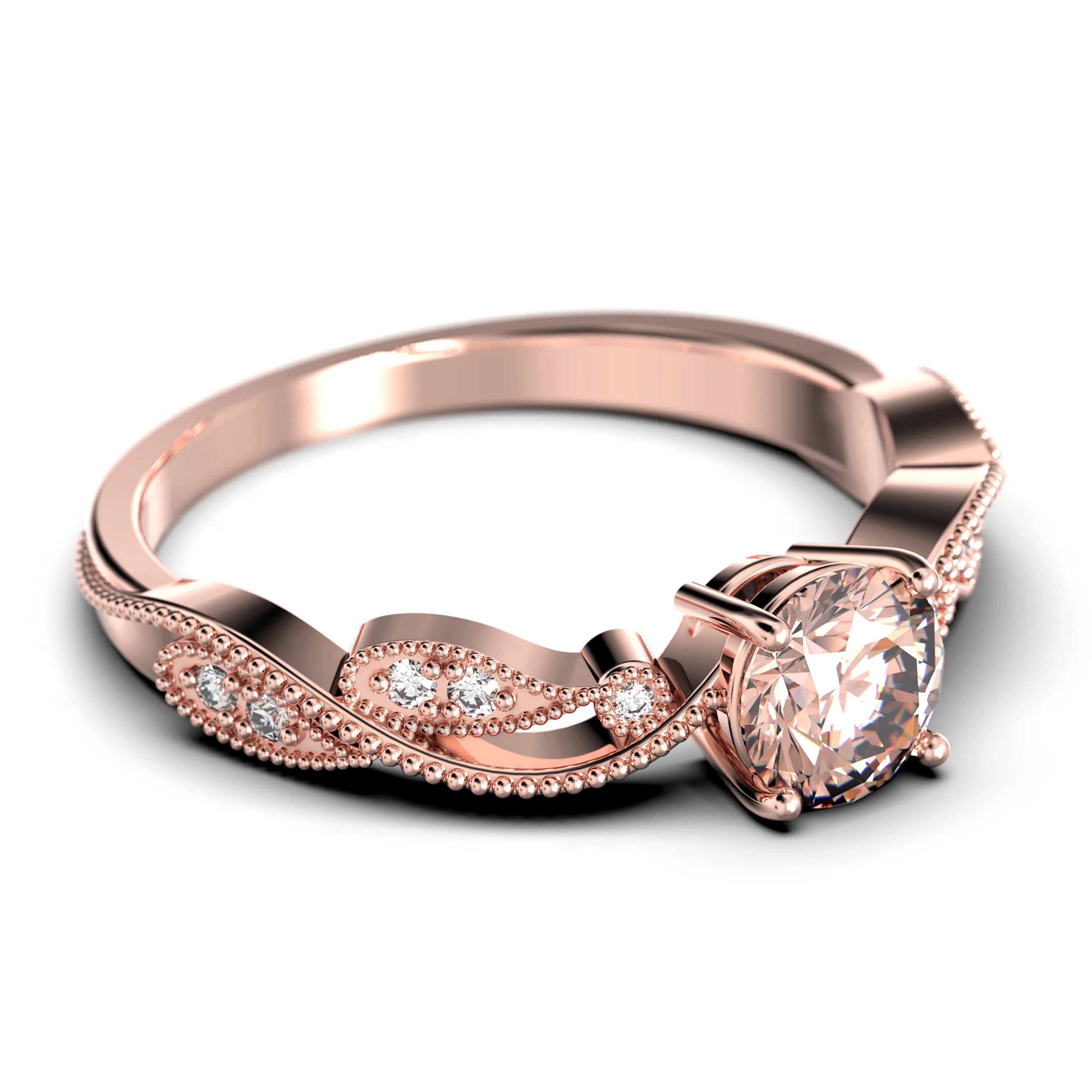 1.25 Carat Round Cut Morganite And Diamond Moissanite Engagement Ring in 925 Sterling Silver With 18k Rose Gold Plating E28003