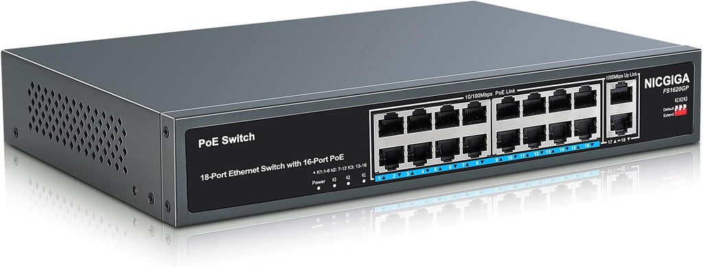26 Port PoE Switch with 24 Ports 10/100Mbps PoE+@400W, 2 Gigabit Uplink Ports, VLAN Mode, Metal Case, Rack Mount U612417