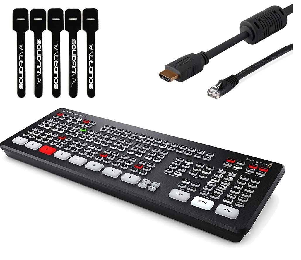 ATEM Mini Extreme HDMI ISO Live Stream Switcher Bundle with 6’ HDMI Cable, 7’ Cat5e Cable, and 5-Pack of Cable Ties T781701