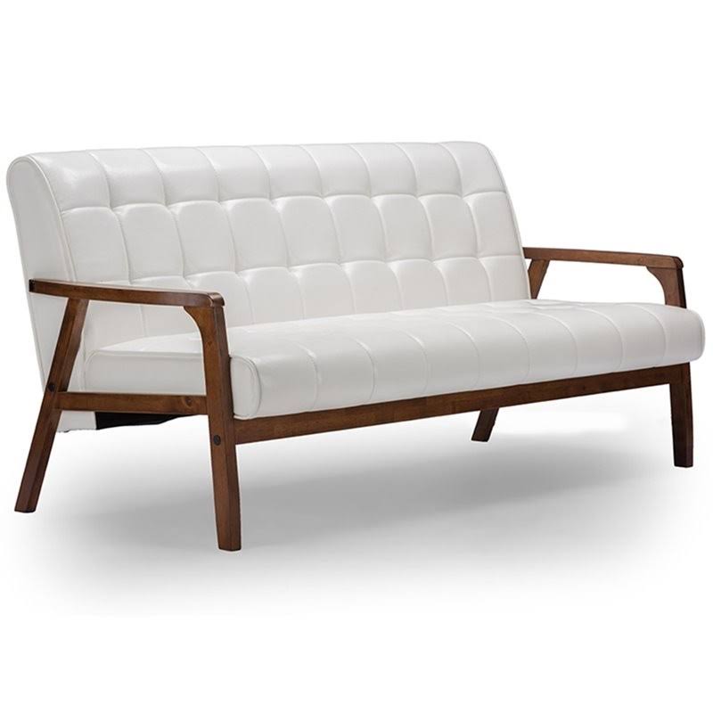 White Faux Leather Tufted Sofa X124