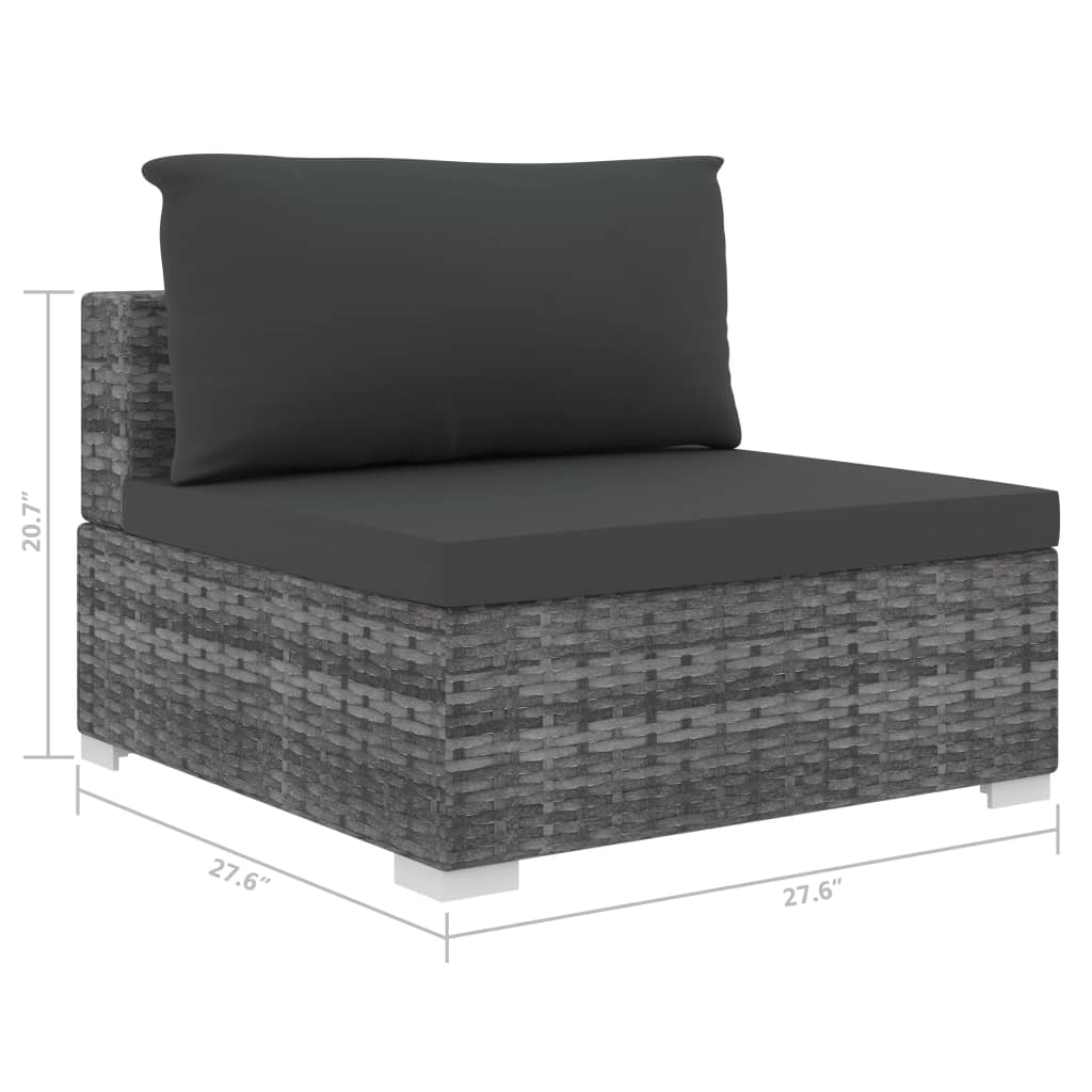 Gray Poly Rattan Sectional Middle Seat with Cushions F5356