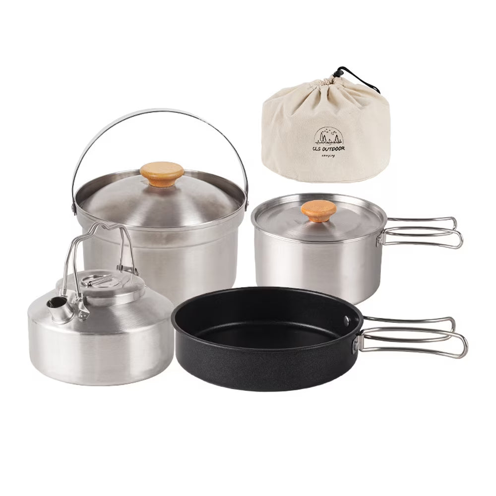 Stainless Steel Camping Cookware Set with Pot Frying Pan Kettle R105