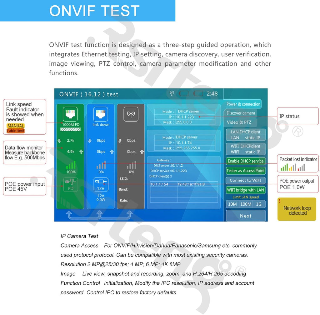 4K 8MP CVI TVI AHD IP Camera Tester 7inch TFT Touch Screen G332