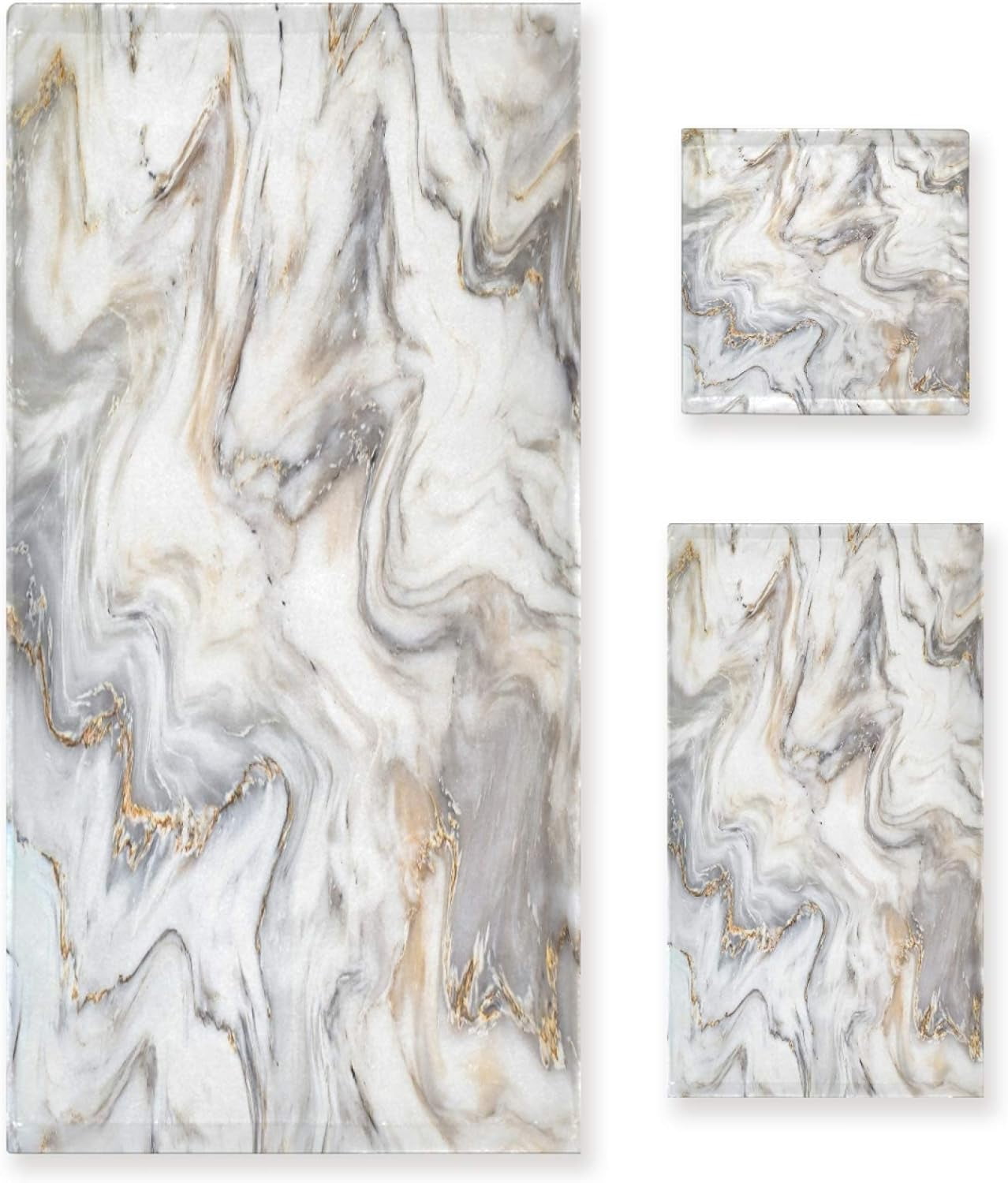 3 Piece Marble Ink Texture Towel Set X45769
