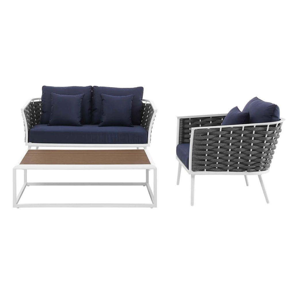 White Navy 3 Piece Aluminum Patio Sectional Sofa Set F301