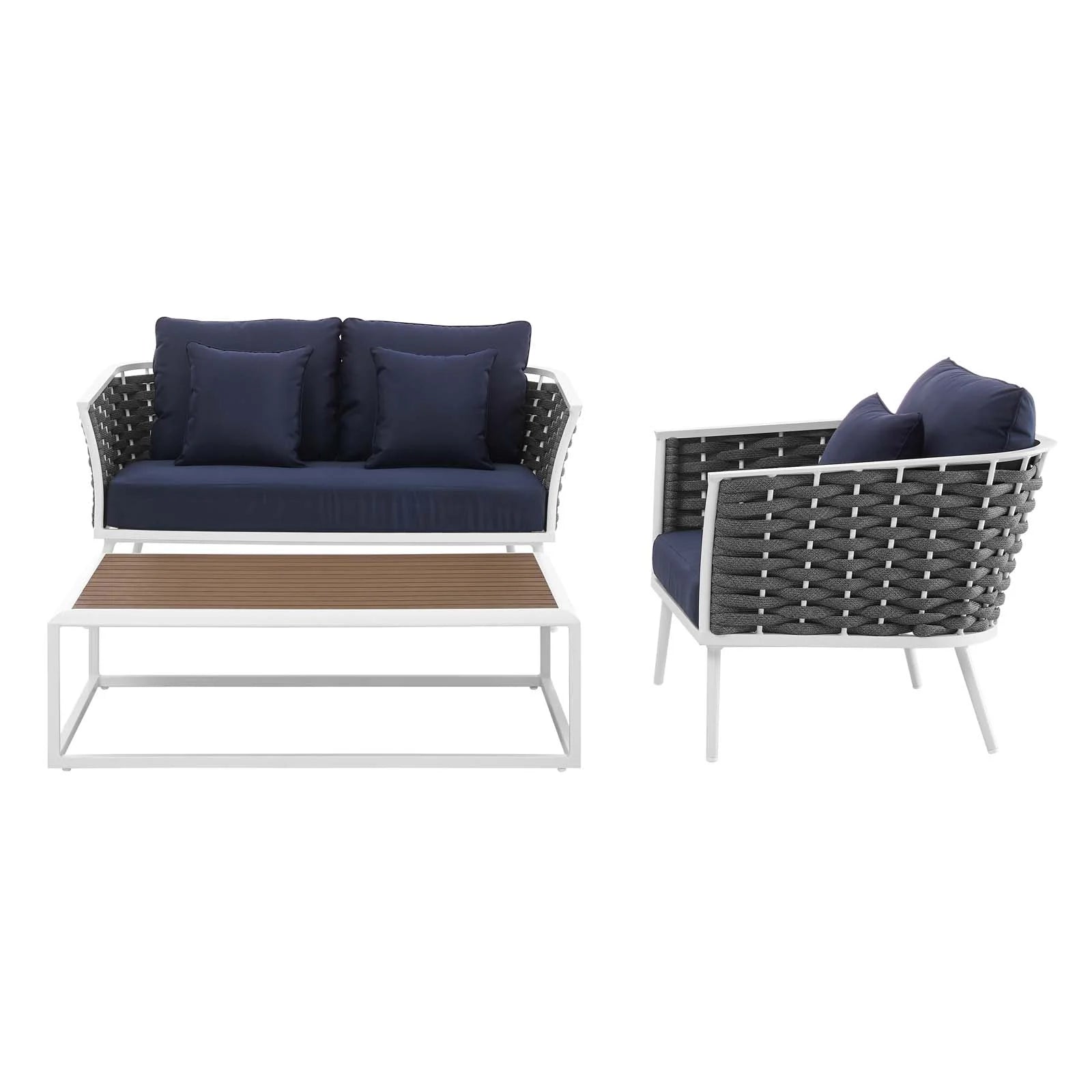 White Navy 3 Piece Aluminum Patio Sectional Sofa Set F301