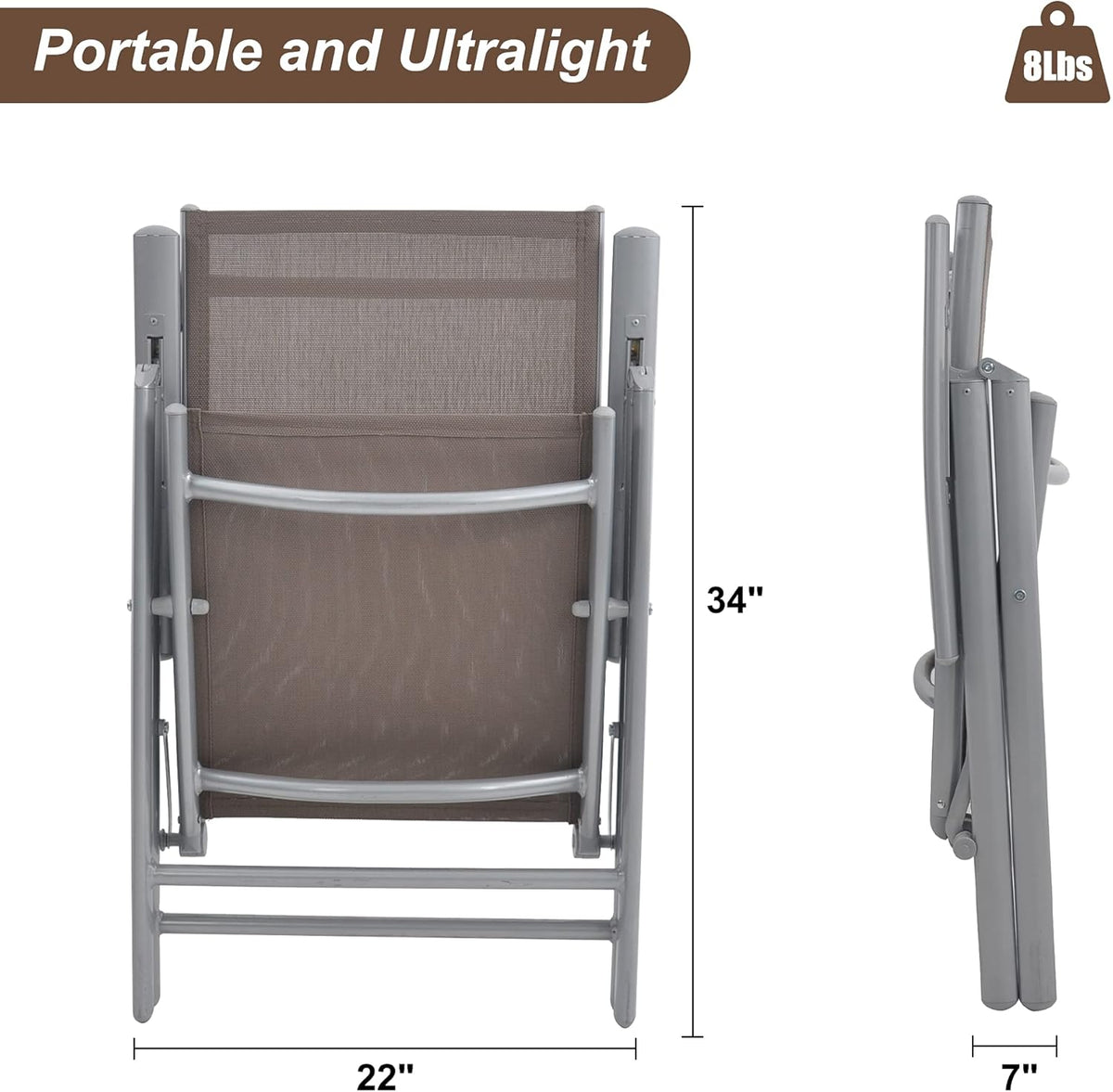 Set of 2 Aluminum Adjustable Reclining Patio Folding Sling Back Chairs L68035