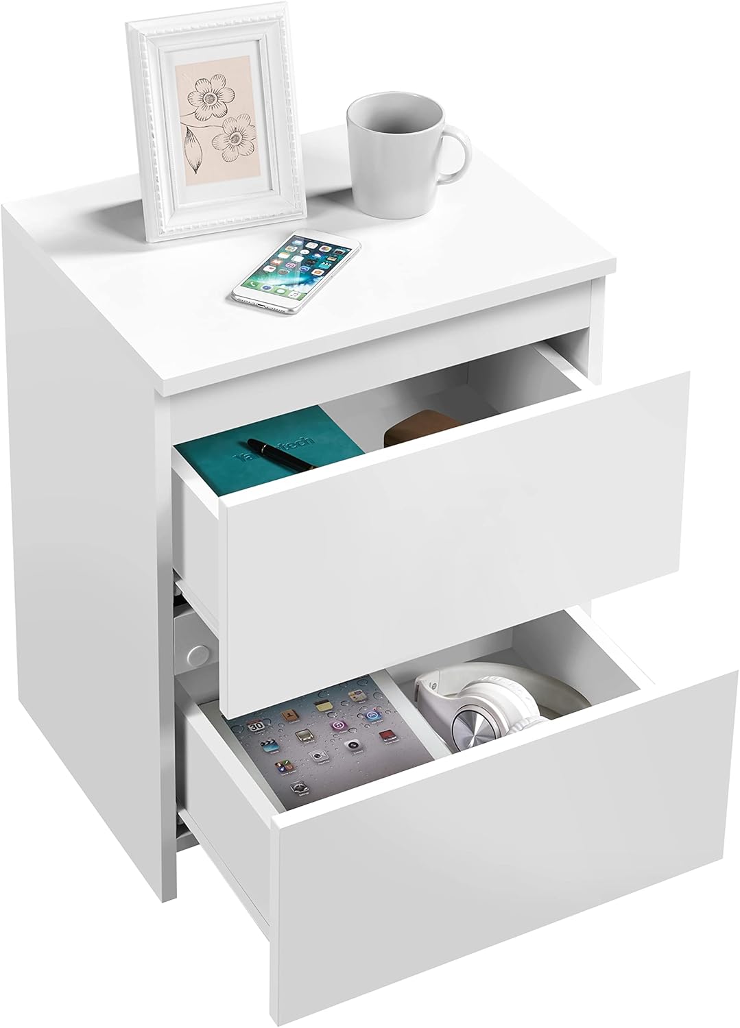 White 2-Drawer End Table, 18 x 14 x 22 inches P180873