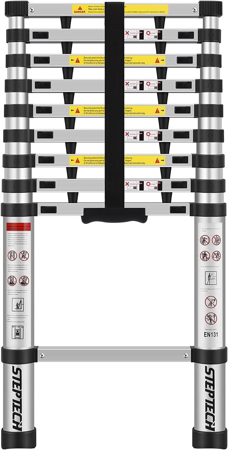 Telescoping Ladder 8.5 ft Aluminum Anti-Pinch Collapsible Ladder J2052