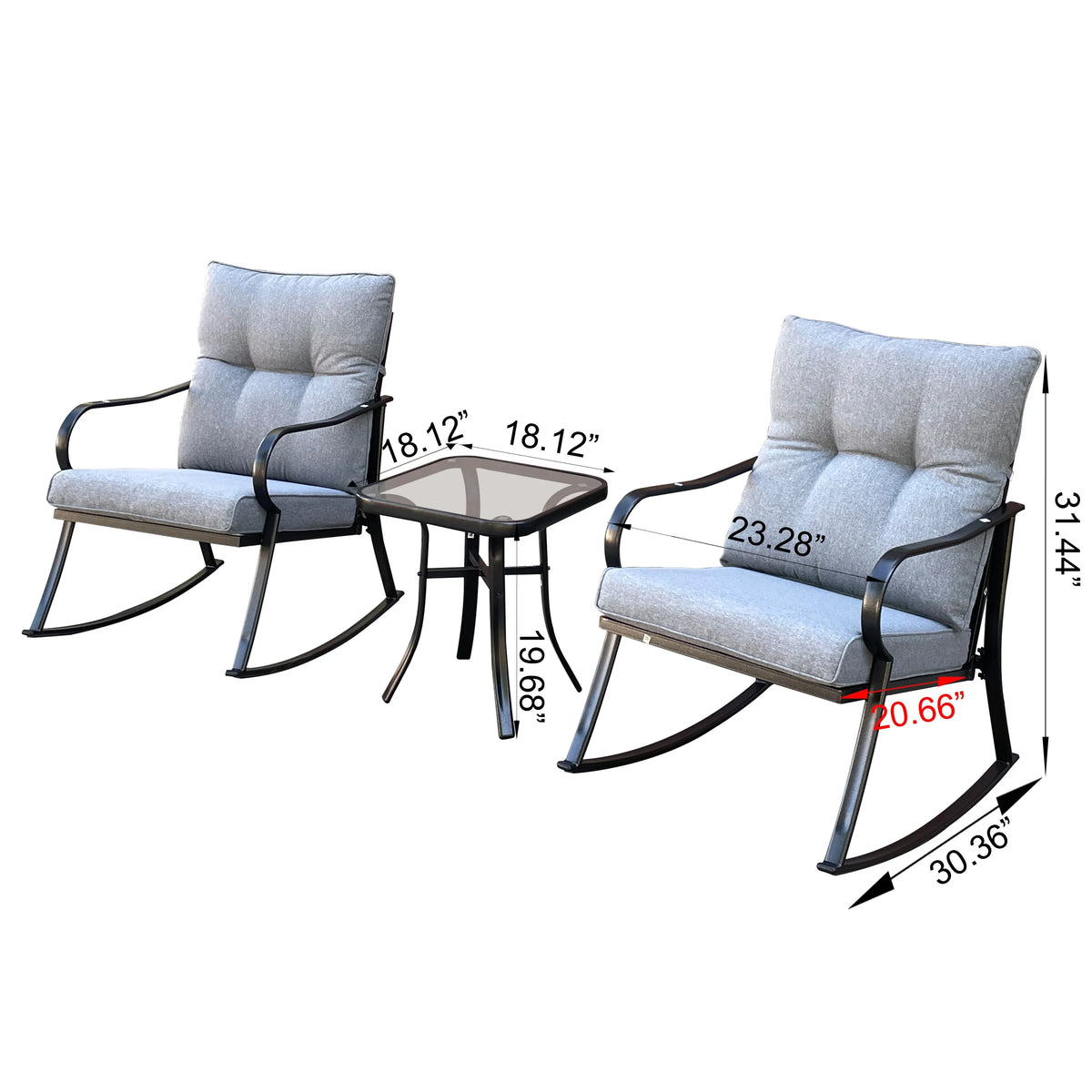 3 Pc Outdoor Swivel Rocker Patio Chairs - Gray O558901