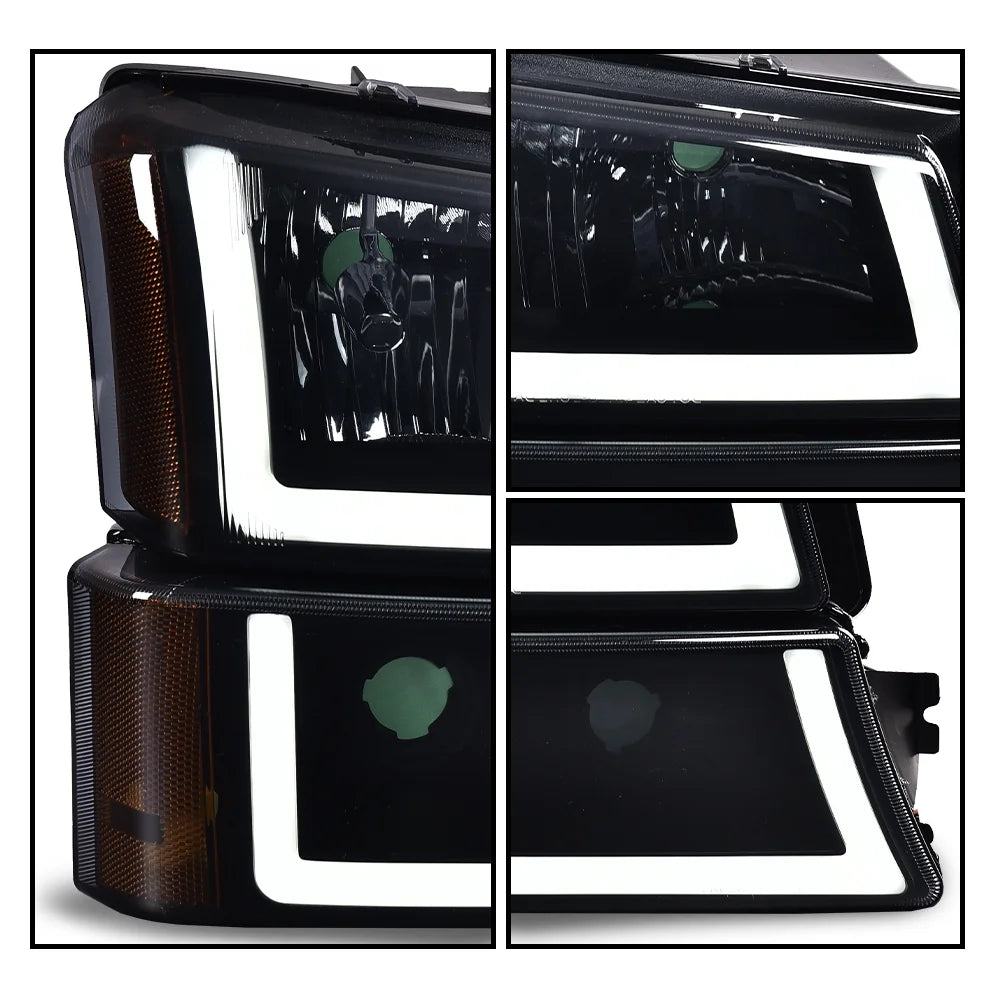 LED Headlight Smoky Lens Black Housing Amber Corner I267