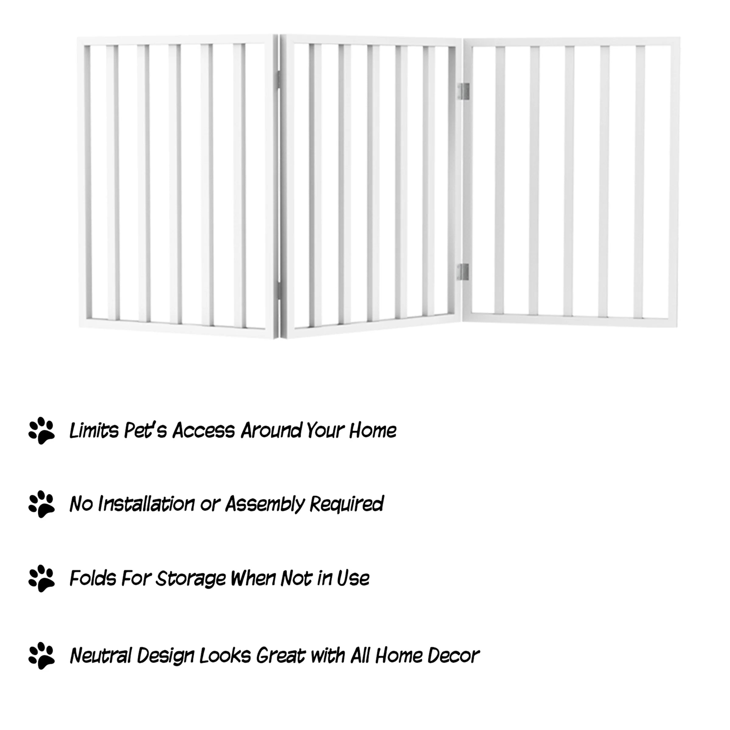 White Wooden Freestanding Folding Accordion Style Dog Gate B741