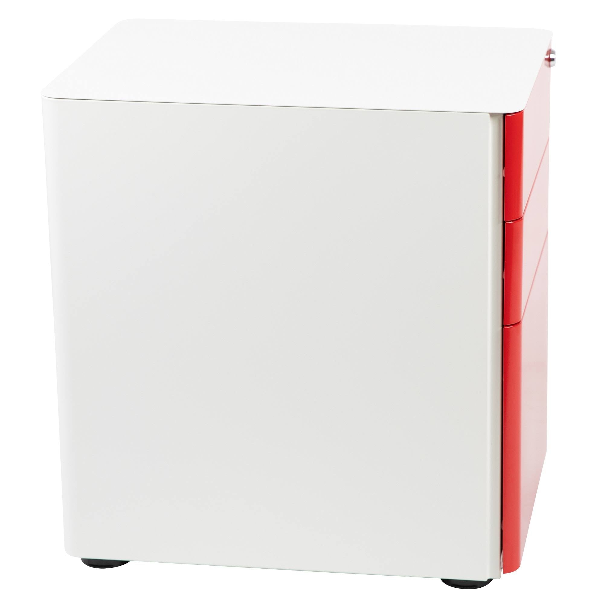 White and Red Mobile Locking Filing Cabinet with Three Drawer K482469