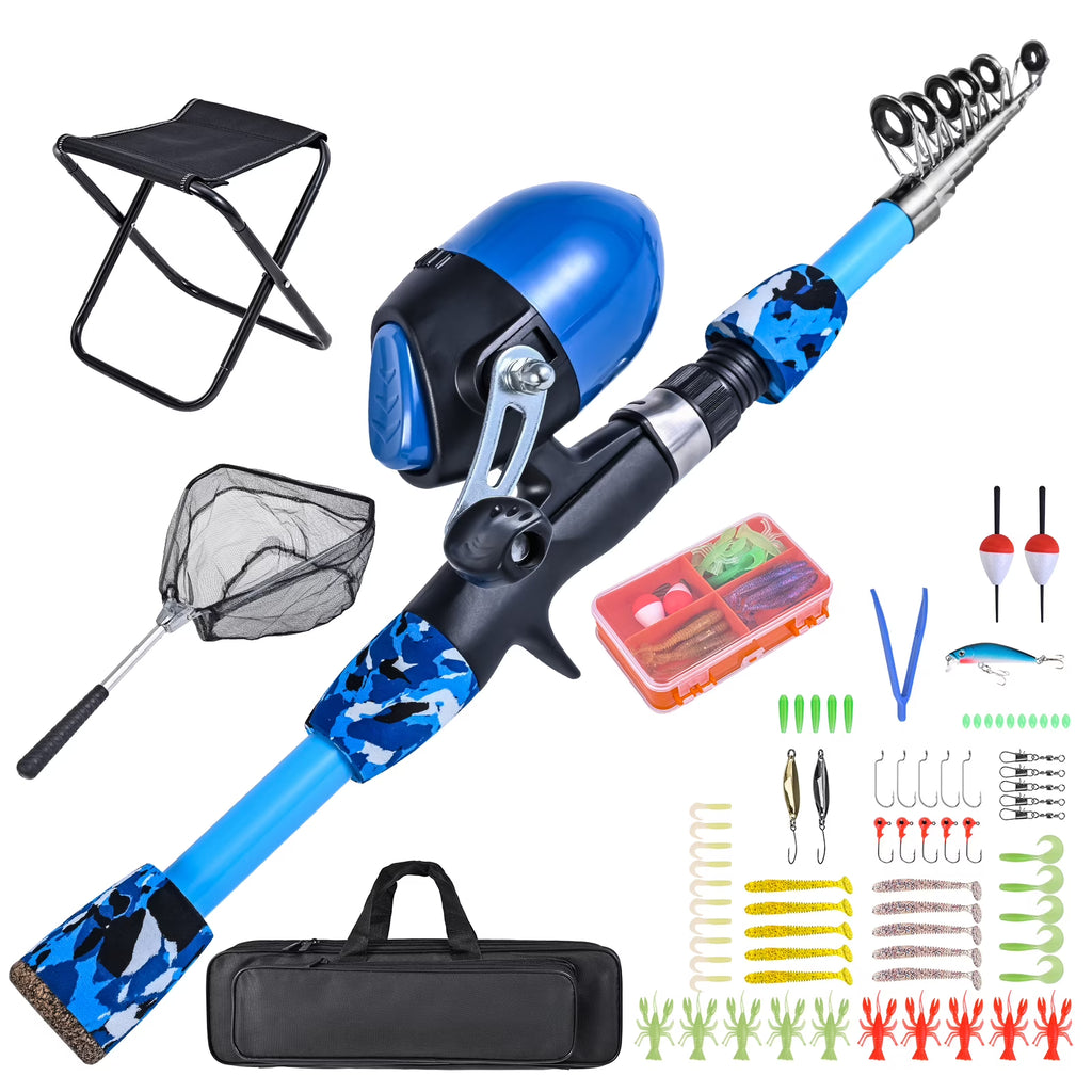 Kids Fishing Rod and Reel Combo with Collapsible Stool, Landing Net, and Tackle Box V957474