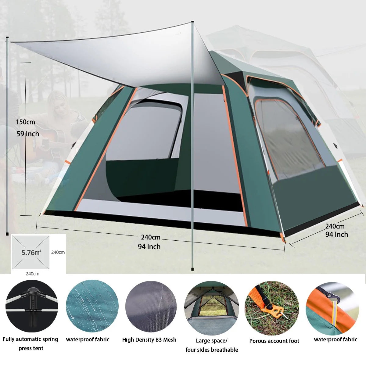 5 Person Waterproof Quick Set Portable Tent K79524