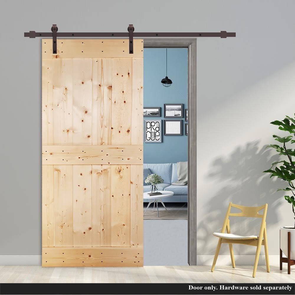 Unfinished 2 Panel Solid Knotty Pine Wood Barn Door 42 x 84 H2045