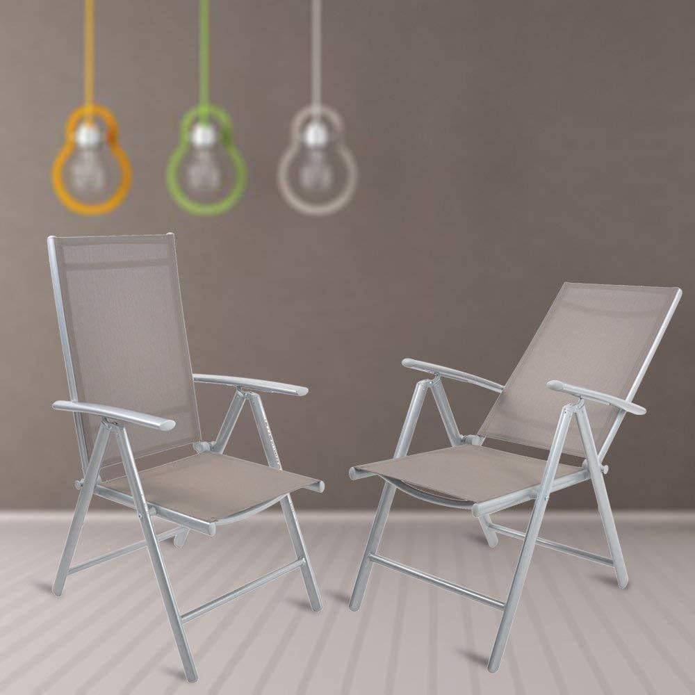 Set of 2 Aluminum Adjustable Reclining Patio Folding Sling Back Chairs L68035