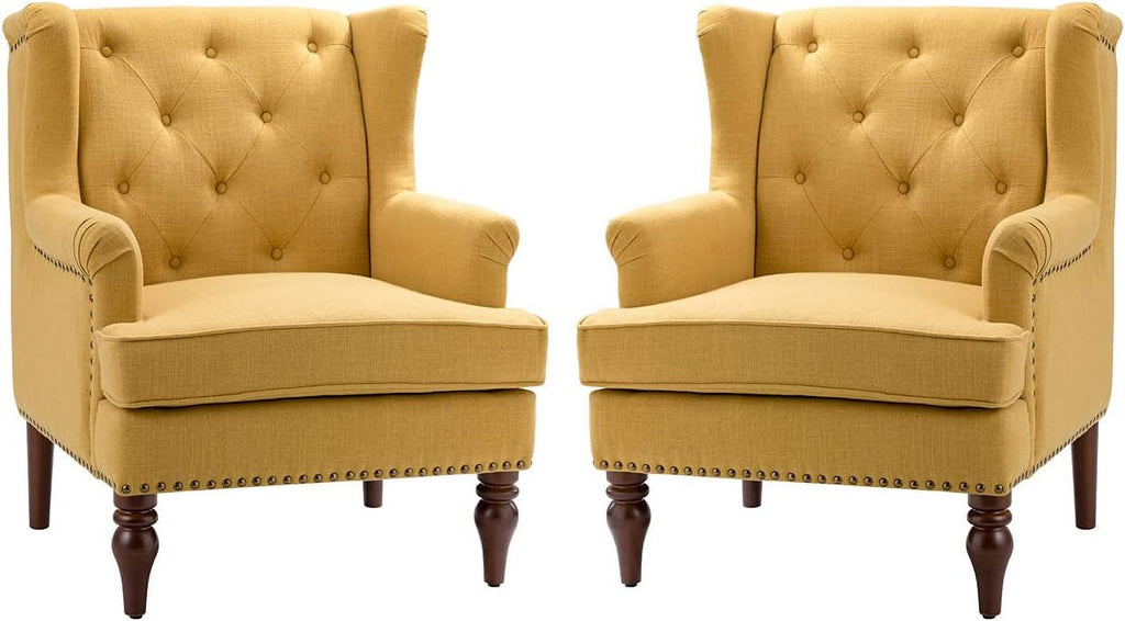 Mustard Tufted Fabric Upholstered Armchair Set Of 2 M378910