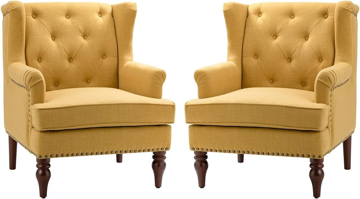 Mustard Tufted Fabric Upholstered Armchair Set Of 2 M378910