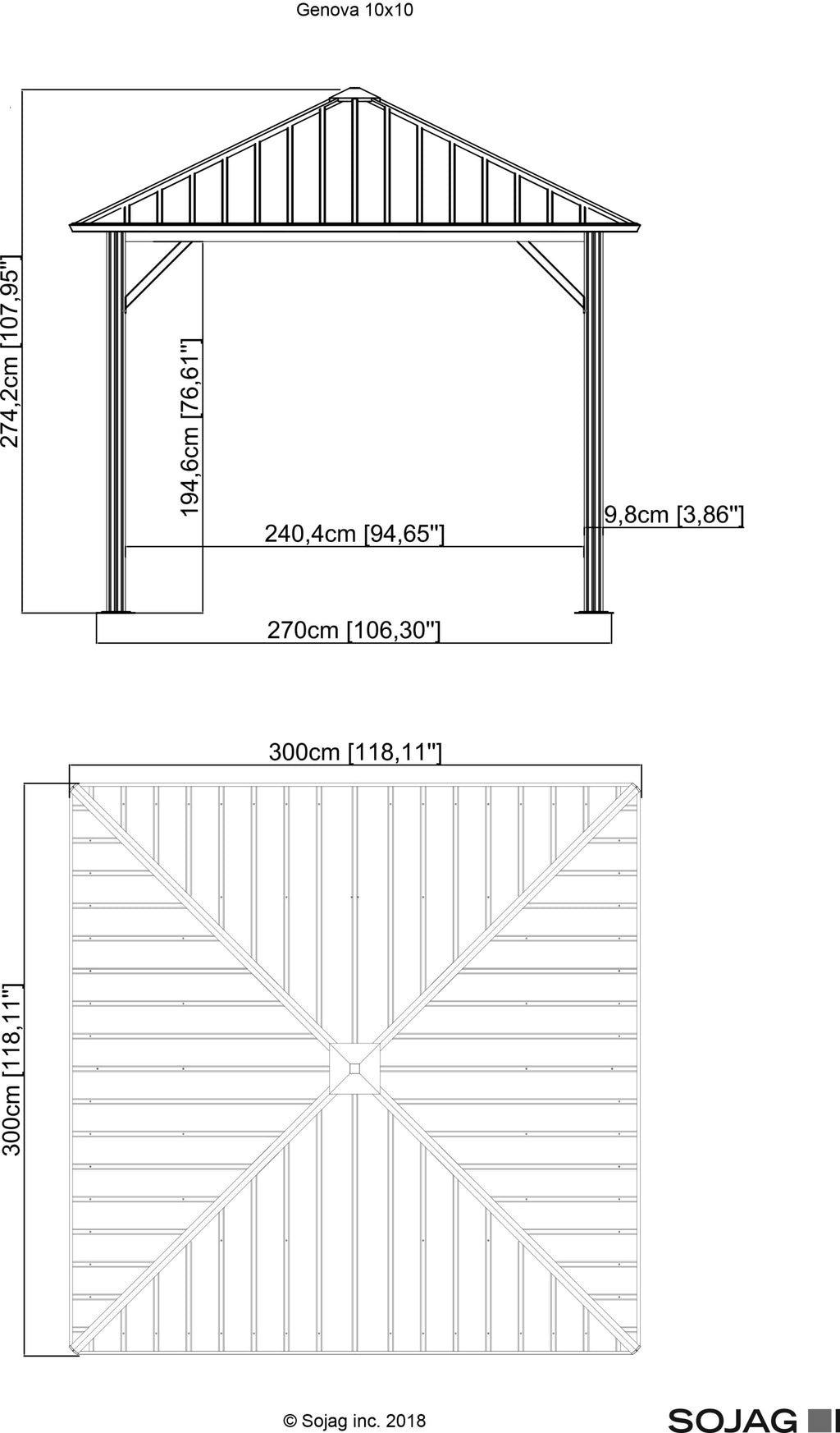 Galvanised Steel Gazebo with Mosquito Netting R886654